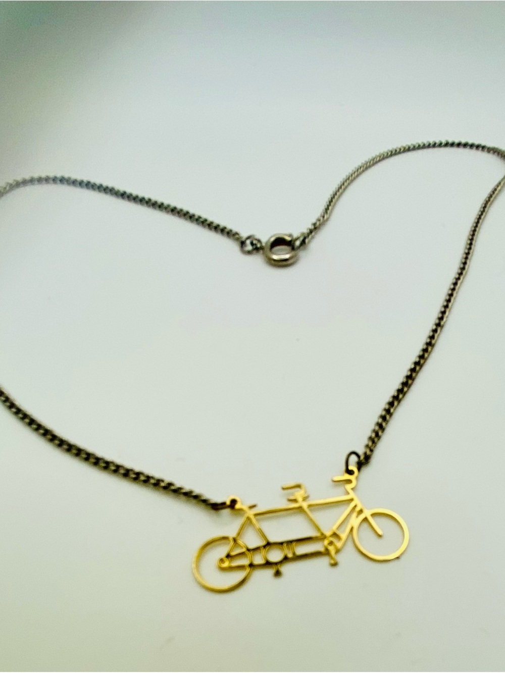 Mixed Metal Tandem Bicycle Necklace, 16”